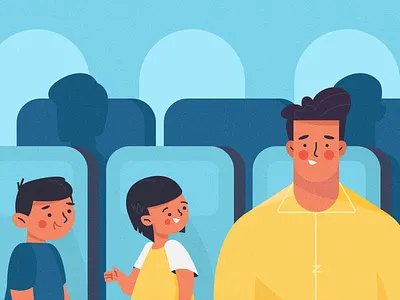 Flight boy character dad daughter drawing family father flat flight flying girl guy illustration motiongraphic plane son texture vacation vector woman