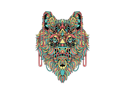 psychedelic wolf colorful cool design illustrate illustration love nature vector vectorart wild wolf