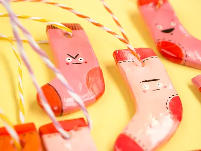 Socks 2 character face fimo fun happy kids sad socks