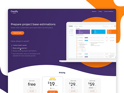 Quotify landing page apiko app branding design flat logo logotype minimal ui ux vector web website