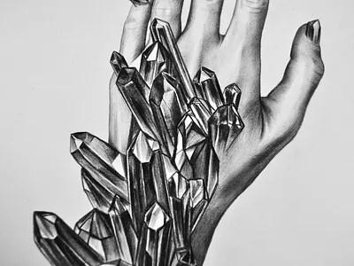 Growing crystals 01 artwork black white crystal fashion illustration graphic hand illustration pencil art pencil drawing