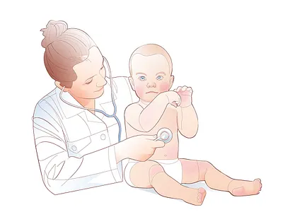 Doctora ausculta a bebé design illustration