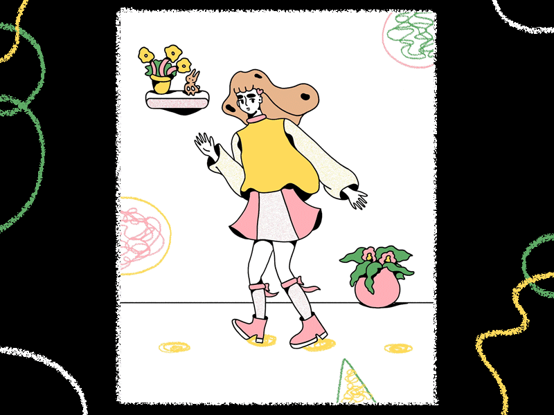 Springtime character design drawing illustration loop motion