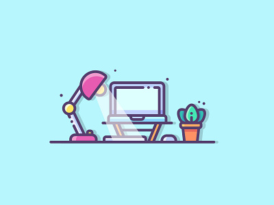 Workspace design desk icon illustration laptop line outline tech ui vector work desk workspace