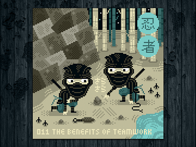 Ninja Project day #011 The Benefits of Teamwork adobe photoshop bamboo challenge climbing illustration illustrissimo japanese castle katana kunai laurentbazart ninja pixel art rocks rope sand shinobi teamwork tetsubishi the ninja project wacom intuos