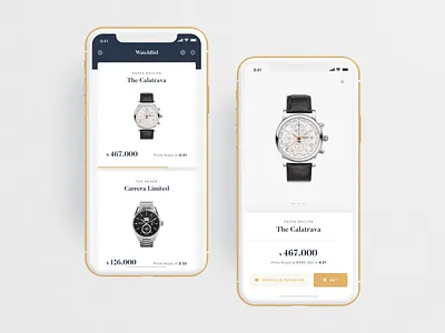 WatchBid - Reversed Order Auction App āļø application auction cards clean design interface ios iphonex minimal mobile ui ux watches