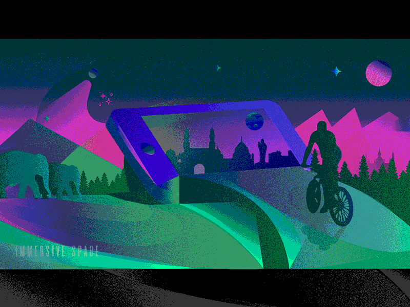 Immersive Space ar artwork artworld augumented reality cinematic digital digital 2d dribble shot effect filter gif graphic illustration illustration immersive space storyteller textures trip universe work display
