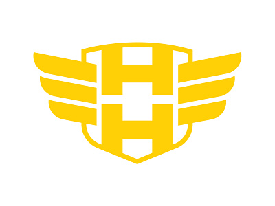 Home Hero badge emblem emblem logo emblems h letter hero hh monogram logo shield vector wings yellow