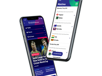 Cricket World Cup 2019 App appdesign cricket fixture match news sports sports app ui ux