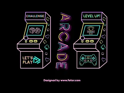 Neon Arcade Machine 80s arcade game arcade machine design fotor fun game gaming illustration neon retro sticker sticker design vintage