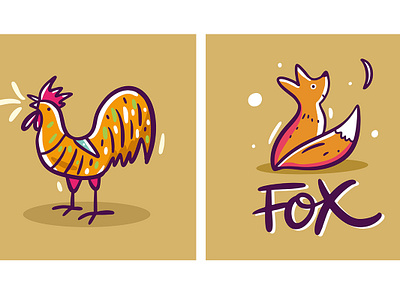 Animals cute cartoon cute design fox icon illustration lettering logo rooster sketch summer type vector