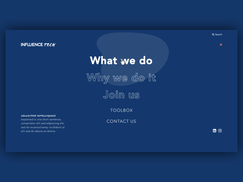 Influence Tech - Menu concept animation concept creative design gif interaction interface motion svg typography ui ux web website