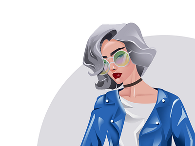 Party girl.. biker blue blue eyes character colour colours design dribbble girl illustration jacket party sun glasses sunglass sunglasses