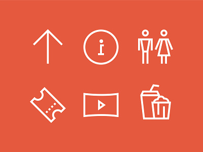 Raduga Icons arrow cafe cinema design icon icons minimal pictogram popcorn sign symbol ticket toilet way wayfinding wc