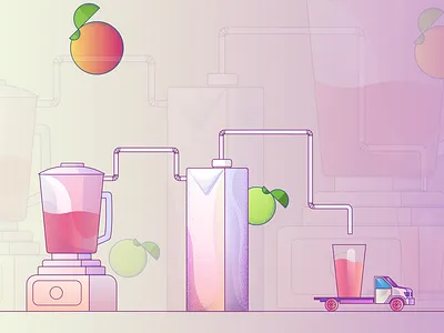 Juice Factory Illustration #1 clean clean creative colorful design drink drink illustration factory illustration fruit fruit illustration geometric gradients illustration juice juice illustration minimal playful