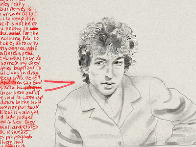Dylan and Dylan (close-up) bob dylan derek bacon drawing illustration literature music poetry portrait