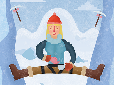 Tea time alpinist book character childbook creative cute design digital digital art drawing extreme flat illustration illustrator mountain snow winter woman illustration