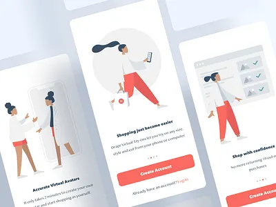 Onboarding Slides For a Virtual Fitting App app ar augmented augmented reality augmentedreality illustration ios iphone mobile onboarding try on ui virtual fitting virtual reality walk through