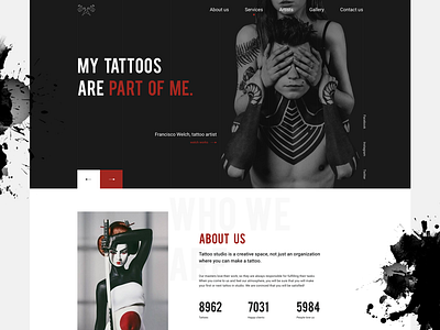 main_tattoo about us art black concept dark design home landing page personal red service style tattoo typography ui ux web website white