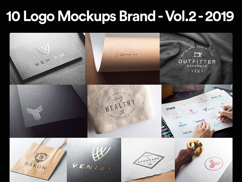 10 Logo Mockups Brand - Vol.2 - 2019 - PSD brand brand and identity brand assets branding bundle design graphic design identity illustration logo logo mockup logo mockups mockup psd realistic realistic mockup template