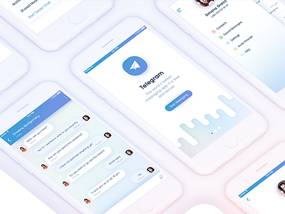 Telegram Messenger App for IOS. Redesign app candy chat gradient ios iphone light login menu message message app messenger mobile onboarding redesign sidebar start telegram ui ux