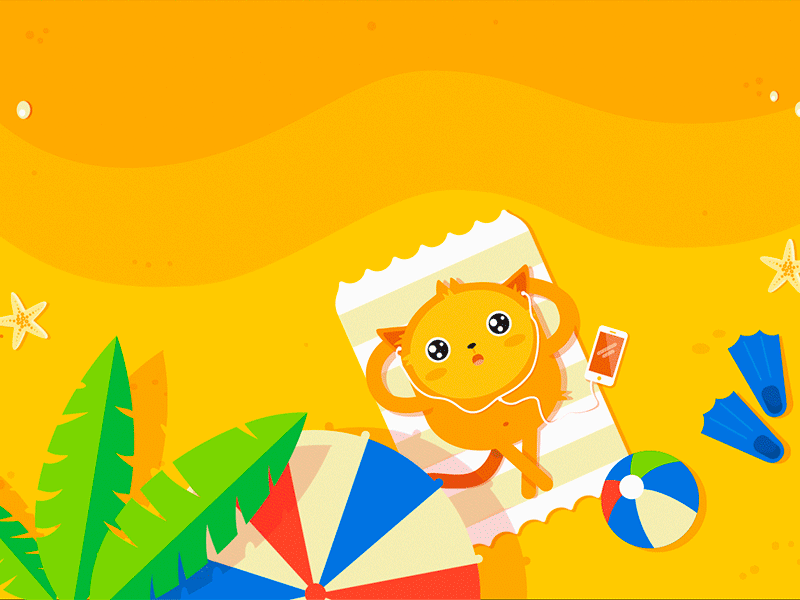 Podo At The Beach animation birds campaign cat gif holiday jotform palm podo sea sea wave sea wave animation summer