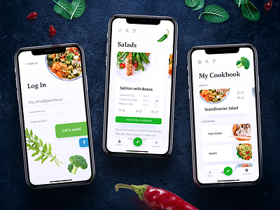 Cookbook App UI Design app cookbook cooking design design studio food food app interaction design interface login mobile mobile app design mobile screens recipe app ui user experience user interface utilities ux