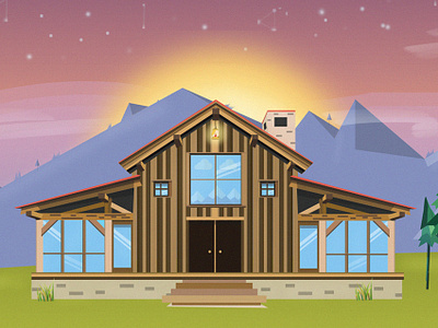 A random House in the Mountains arhitecture building cozy illustration illustrator mountains photoshop sky stars wood