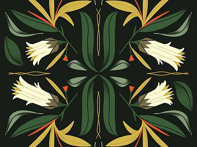 Patterns background center colors digital drawing fashion flat flowers green illustration leaves mosaic orange pattern plants procreate red texture victorian yellow