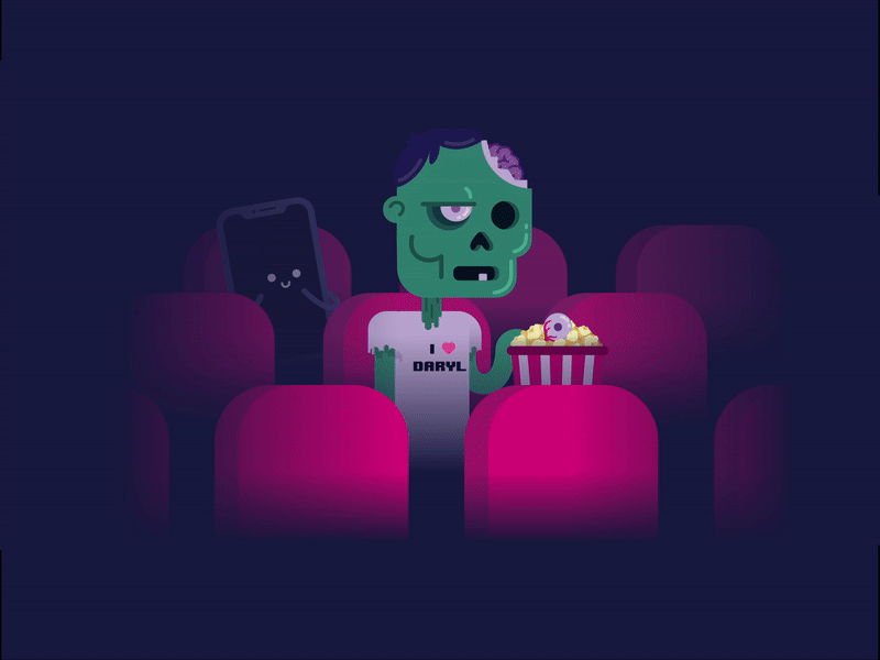 Zombie at the movies illustration motion design movie pop corn walkingdead zombie