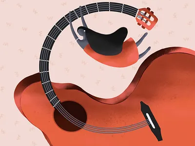 Ukulele girl dragon drawing illustration monster pencil