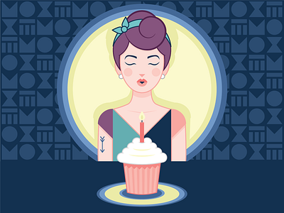 Happy 1st Birthday, Moxie Shirt Co.! anniversary birthday celebration character cupcake cute mascot moxie purple hair retro rockabilly shirt t shirt tattoo victory roll