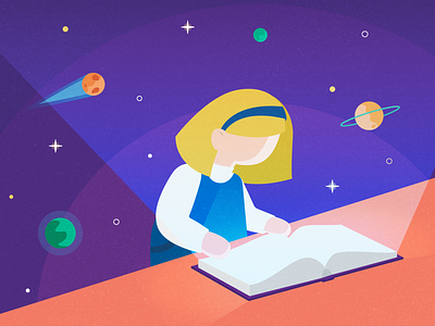 Imagination adobe book character children design flat girl illustrator imagination kids kids art minimal portrait reading texture vector