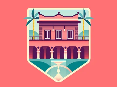 Mexican Hacienda badge badge design badge hunting fountain hacienda house mexico palm trees