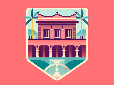 Mexican Hacienda badge badge design badge hunting fountain hacienda house mexico palm trees