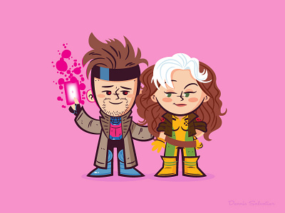 Lil BFFs Rogue and Gambit cartoon character design illustration marvel comics vector xmen