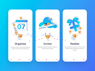 Wipliz alexandre lartique app blue color design event illustration invite ios market mascot mobile money app money pool organise realize uidesign ux