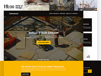 Dark Code Daily UI 30 - Day 19 (01) building construction dailyui dark code design design concept dribbble enterprise interface interface design ui uiux design ux ux designer ux ui design web website yellow