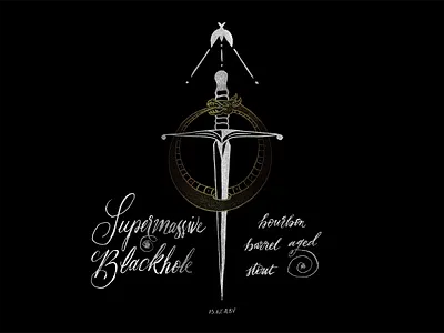 Supermassive Blackhole 🌀 alcohol beer beer art beer bottle beer label blackhole booze bottle dagger dove dragon gold handmade label rough script sword