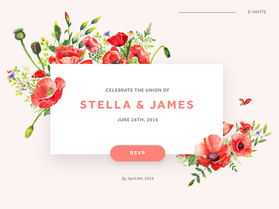 Floral Theme Wedding E-Invite banner card art design digital e card e invite ecard email event floral form graphic design illustration rsvp submit ui watercolor wedding wedding card