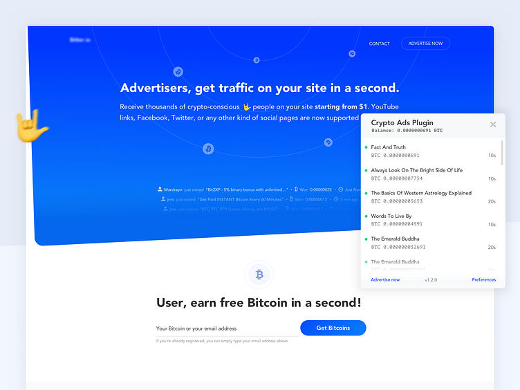 Crypto Ads Site Popups ads bitcoin crypto design input popup popups preference preferences progress bar progress bars progressbar site sketch table visitors web