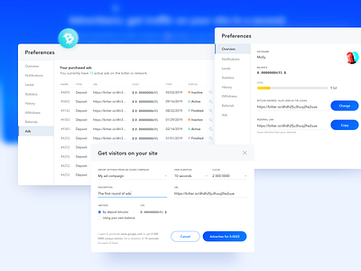 Crypto Ads Site Popups ads bitcoin crypto design input popup popups preference preferences progress bar progress bars progressbar site sketch table visitors web
