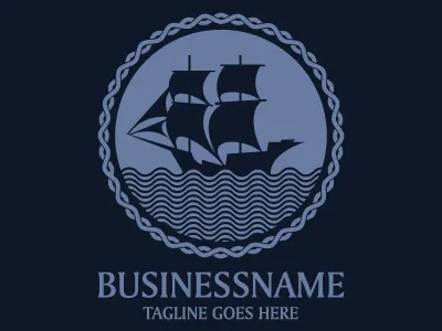 Ancient Ship Logo boat fishing grand ocean sail ship simple water