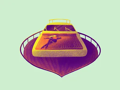 Happy Place. boat bright colors complimentary contrast girl illustration procreate app shade summer sun sunshine texture vacation