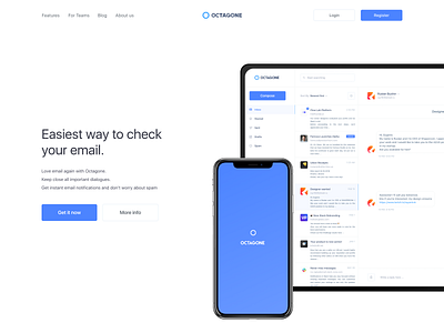 Octagone - Landing Hero Page chat app chat bot clean design email app hero landing mail app message message app messanger app ui web website