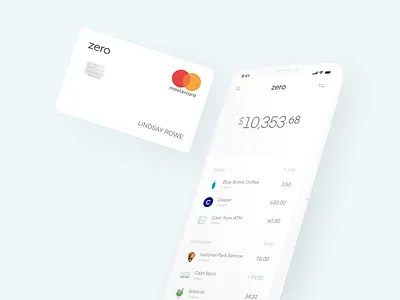 Zero app cards clean interface ios iphone layout minimal mobile product shadows ui
