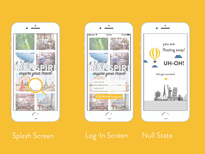 TRANSPIRE Onboarding adobe suite app designer branding design illustration illustrator indesign log in mapping app null state prototyping sketchapp splash screen transpire typography ui design user experience design user experience researcher ux design vector