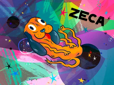 Zeca the Dog cartoon dog illustration mutt planets space stars vector