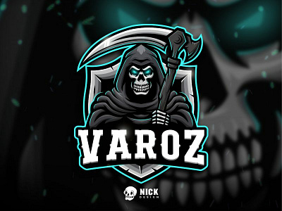 Grim Reaper Esport Logo (Varoz) brand branding character design design esport logo esports gaming gaming logo grim reaper illustration logo mascot reaper skeleton skull sport branding sport logo sports streamer twitch