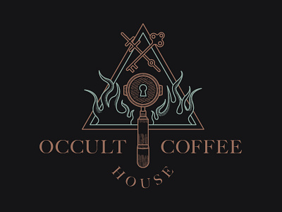 Occult Coffee House III branding brew coffee espresso fire flame house key lock occult portafilter rebirth sigil